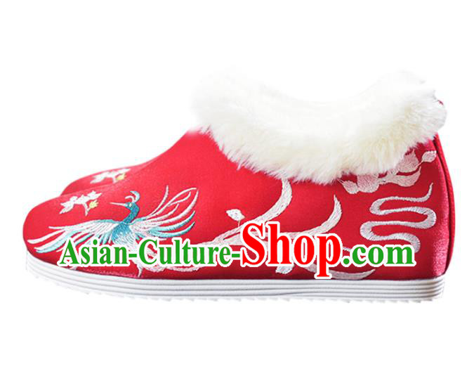 China National Embroidered Phoenix Shoes Red Cloth Shoes Traditional Wedding Shoes China National Embroidered Phoenix Shoes Red Cloth Shoes Traditional Wedding Shoes