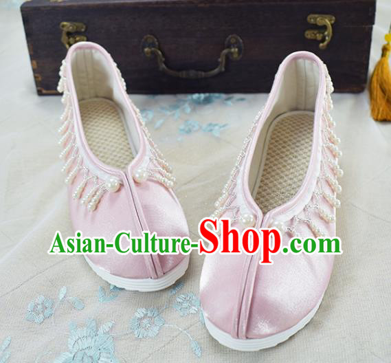 China Traditional Hanfu Shoes Pink Satin Shoes National Women Shoes China Traditional Hanfu Shoes Pink Satin Shoes National Women Shoes
