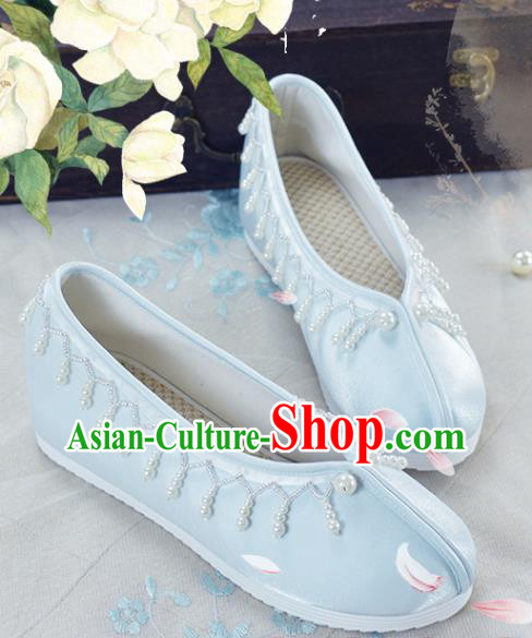 China National Women Shoes Traditional Hanfu Shoes Light Blue Satin Shoes China National Women Shoes Traditional Hanfu Shoes Light Blue Satin Shoes