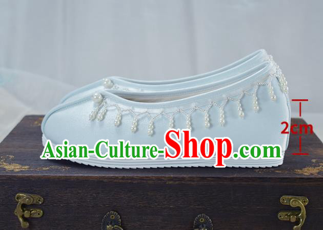 China National Women Shoes Traditional Hanfu Shoes Light Blue Satin Shoes China National Women Shoes Traditional Hanfu Shoes Light Blue Satin Shoes