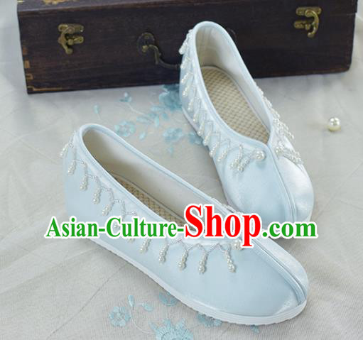 China National Women Shoes Traditional Hanfu Shoes Light Blue Satin Shoes China National Women Shoes Traditional Hanfu Shoes Light Blue Satin Shoes
