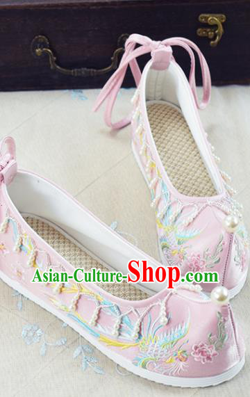 China Traditional Women Hanfu Shoes Pink Embroidered Shoes National Beads Tassel Shoes China Traditional Women Hanfu Shoes Pink Embroidered Shoes National Beads Tassel Shoes