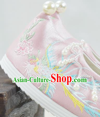 China Traditional Women Hanfu Shoes Pink Embroidered Shoes National Beads Tassel Shoes China Traditional Women Hanfu Shoes Pink Embroidered Shoes National Beads Tassel Shoes
