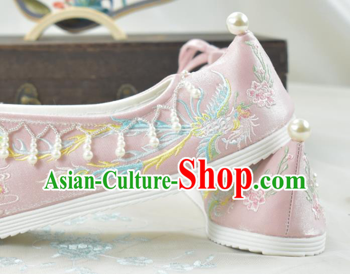 China Traditional Women Hanfu Shoes Pink Embroidered Shoes National Beads Tassel Shoes China Traditional Women Hanfu Shoes Pink Embroidered Shoes National Beads Tassel Shoes