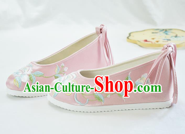 China National Pink Cloth Shoes Traditional Women Hanfu Shoes Embroidered Peony Shoes China National Pink Cloth Shoes Traditional Women Hanfu Shoes Embroidered Peony Shoes