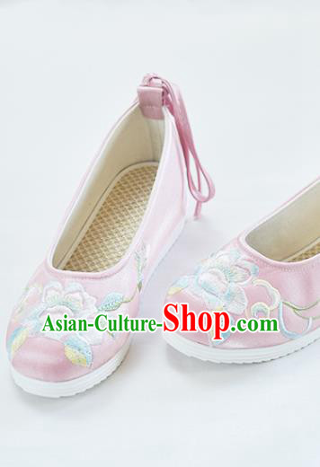 China National Pink Cloth Shoes Traditional Women Hanfu Shoes Embroidered Peony Shoes China National Pink Cloth Shoes Traditional Women Hanfu Shoes Embroidered Peony Shoes
