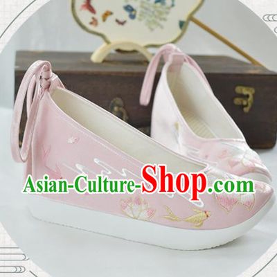 China Traditional Embroidered Lotus Shoes National Shoes Women Pink Satin Shoes
