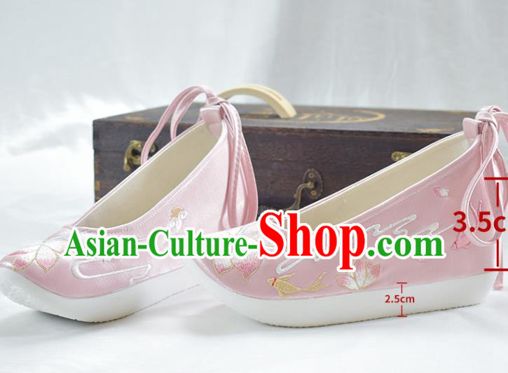 China Traditional Embroidered Lotus Shoes National Shoes Women Pink Satin Shoes China Traditional Embroidered Lotus Shoes National Shoes Women Pink Satin Shoes