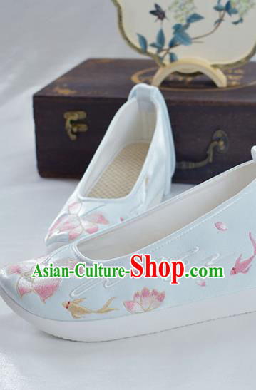 China Women White Satin Shoes Traditional Embroidered Lotus Shoes National Shoes China Women White Satin Shoes Traditional Embroidered Lotus Shoes National Shoes