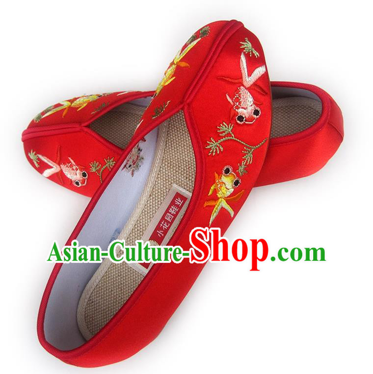 China Embroidered Red Satin Shoes Traditional Wedding Shoes National Women Shoes China Embroidered Red Satin Shoes Traditional Wedding Shoes National Women Shoes