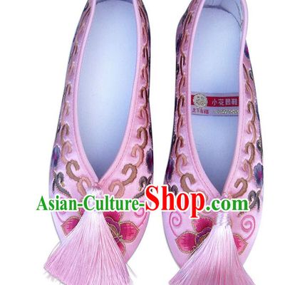 China Traditional Wedding Shoes National Women Shoes Embroidered Plum Blossom Pink Satin Shoes