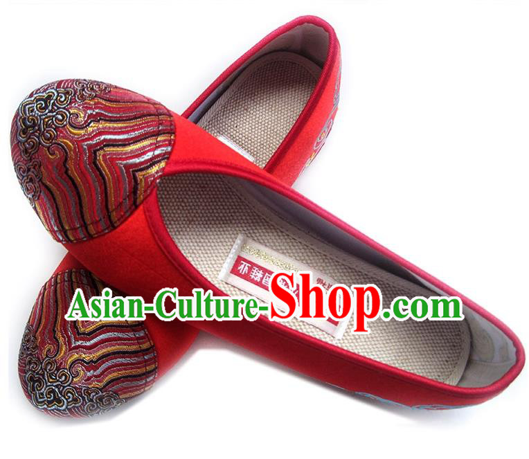 China Traditional Bride Shoes National Women Shoes Embroidered Red Satin Shoes China Traditional Bride Shoes National Women Shoes Embroidered Red Satin Shoes