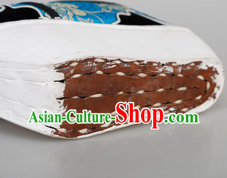 Chinese Traditional Beijing Opera Niche Shoes Handmade Ancient Scholar Blue Brocade Shoes Chinese Traditional Beijing Opera Niche Shoes Handmade Ancient Scholar Blue Brocade Shoes