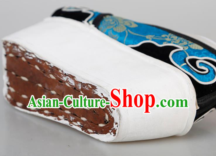 Chinese Traditional Beijing Opera Niche Shoes Handmade Ancient Scholar Blue Brocade Shoes Chinese Traditional Beijing Opera Niche Shoes Handmade Ancient Scholar Blue Brocade Shoes