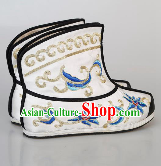 Chinese Handmade Embroidered White Boots Traditional Beijing Opera Martial Arts Men Shoes Chinese Handmade Embroidered White Boots Traditional Beijing Opera Martial Arts Men Shoes