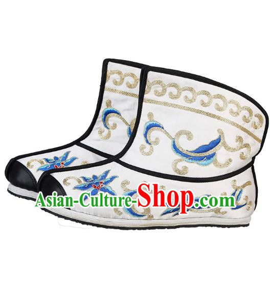 Chinese Handmade Embroidered White Boots Traditional Beijing Opera Martial Arts Men Shoes Chinese Handmade Embroidered White Boots Traditional Beijing Opera Martial Arts Men Shoes