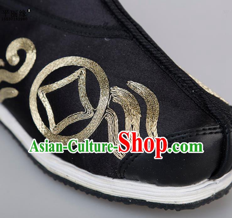 Chinese Handmade Ancient Swordsman Embroidered Black Boots Traditional Beijing Opera Warrior Shoes Chinese Handmade Ancient Swordsman Embroidered Black Boots Traditional Beijing Opera Warrior Shoes