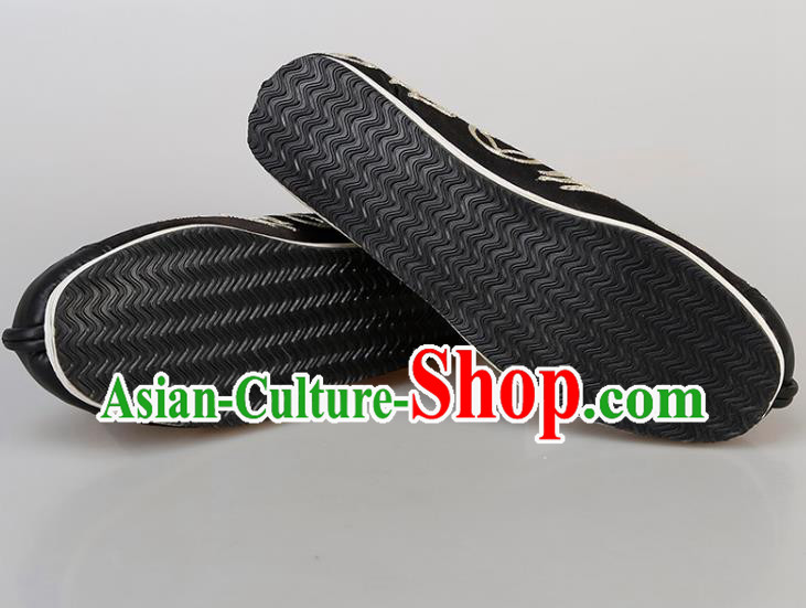 Chinese Handmade Ancient Swordsman Embroidered Black Boots Traditional Beijing Opera Warrior Shoes Chinese Handmade Ancient Swordsman Embroidered Black Boots Traditional Beijing Opera Warrior Shoes