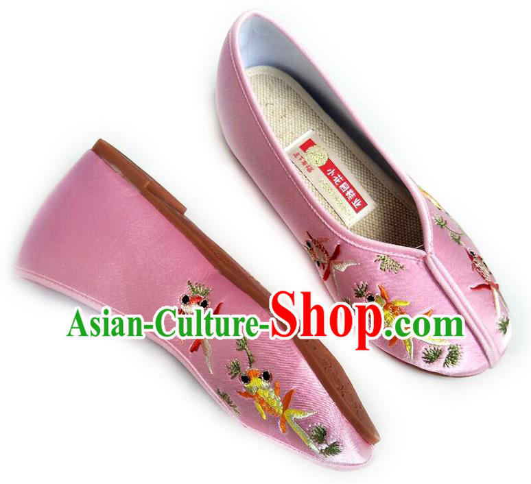 China National Beijing Shoes Traditional Wedding Shoes Embroidered Pink Satin Shoes China National Beijing Shoes Traditional Wedding Shoes Embroidered Pink Satin Shoes