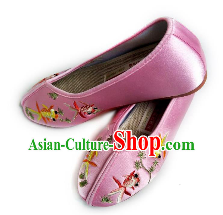 China National Beijing Shoes Traditional Wedding Shoes Embroidered Pink Satin Shoes China National Beijing Shoes Traditional Wedding Shoes Embroidered Pink Satin Shoes