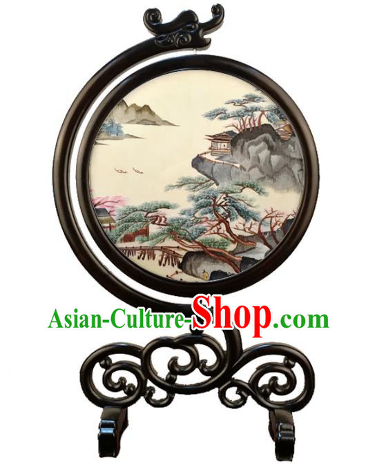 China Traditional Embroidered Landscape Table Screen Ornament Handmade Embroidery Silk Craft China Traditional Embroidered Landscape Table Screen Ornament Handmade Embroidery Silk Craft