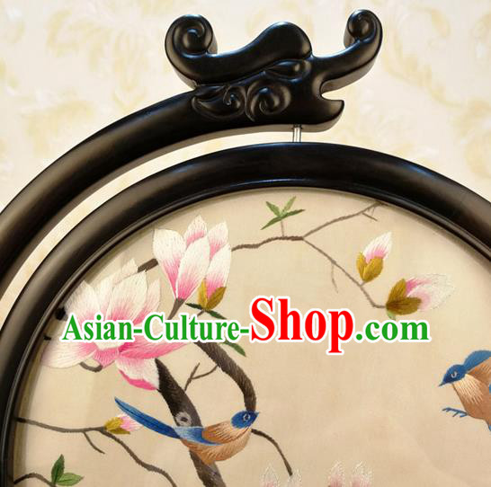 China Handmade Blackwood Desk Ornament Embroidery Silk Craft Traditional Embroidered Mangnolia Birds Table Screen China Handmade Blackwood Desk Ornament Embroidery Silk Craft Traditional Embroidered Mangnolia Birds Table Screen