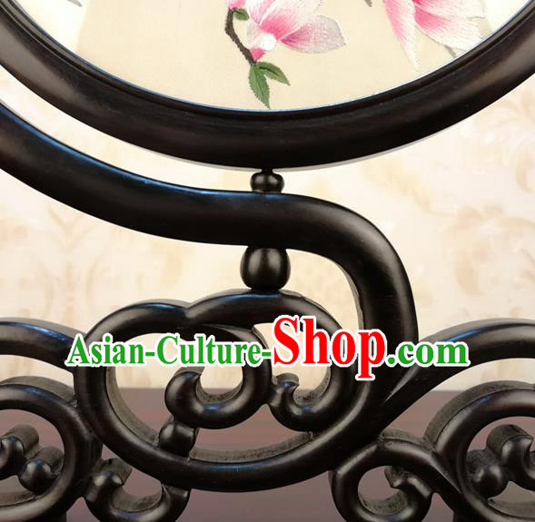 China Handmade Blackwood Desk Ornament Embroidery Silk Craft Traditional Embroidered Mangnolia Birds Table Screen China Handmade Blackwood Desk Ornament Embroidery Silk Craft Traditional Embroidered Mangnolia Birds Table Screen