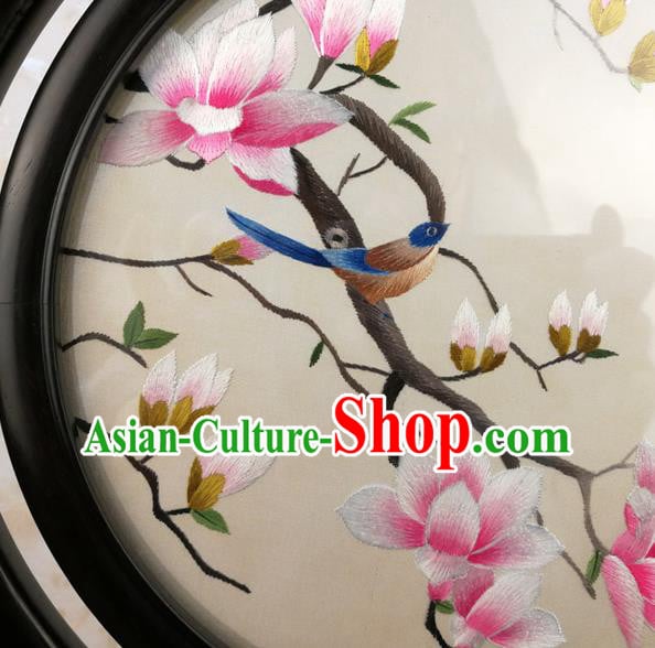 China Handmade Blackwood Desk Ornament Embroidery Silk Craft Traditional Embroidered Mangnolia Birds Table Screen China Handmade Blackwood Desk Ornament Embroidery Silk Craft Traditional Embroidered Mangnolia Birds Table Screen