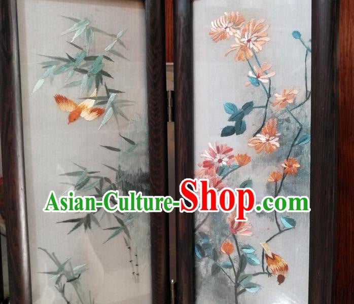 Chinese Desk Ornaments Handmade Rosewood Craft Suzhou Embroidery Plum Orchids Bamboo Chrysanthemum Folding Screen Chinese Desk Ornaments Handmade Rosewood Craft Suzhou Embroidery Plum Orchids Bamboo Chrysanthemum Folding Screen
