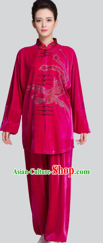 China Kung Fu Tai Chi Clothing Traditional Diamante Phoenix Rosy Pleuche Uniforms China Kung Fu Tai Chi Clothing Traditional Diamante Phoenix Rosy Pleuche Uniforms
