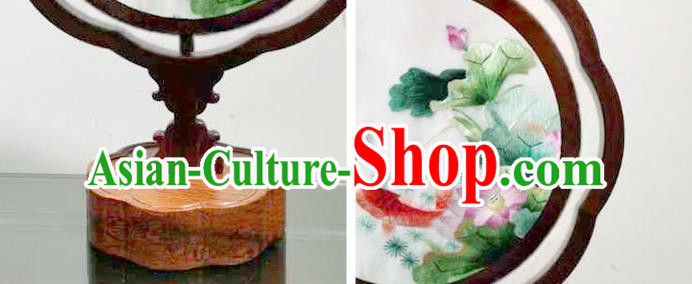 China Handmade Wood Carving Table Screen Lantern Embroidered Lotus Carps Desk Lamp China Handmade Wood Carving Table Screen Lantern Embroidered Lotus Carps Desk Lamp