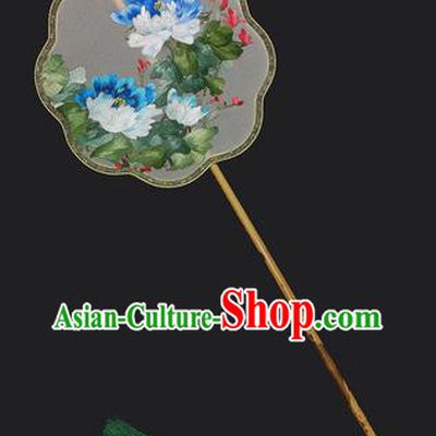China Classical Hanfu Fan Traditional Embroidered Peony Silk Fan Handmade Palace Fan