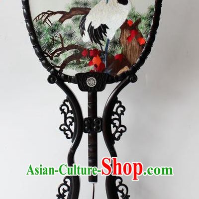 China Handmade Embroidered Cranes Silk Fan Traditional Blackwood Palace Fan Classical Dance Fan