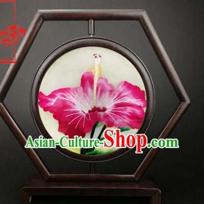 China Handmade Embroidery Desk Screen Furniture Wenge Hexagon Table Screen