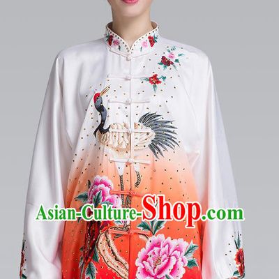 China Woman Kung Fu Tai Chi Clothing Traditional Martial Arts Embroidered Peony Uniforms