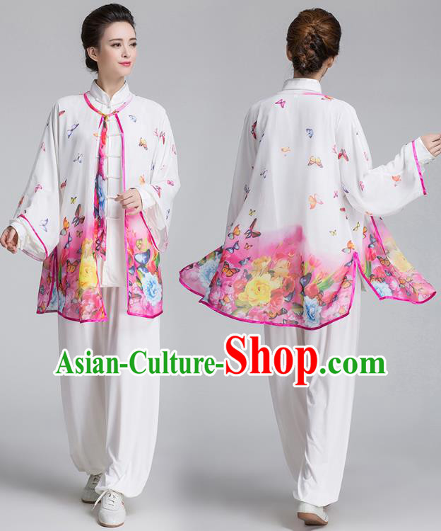 China Martial Arts Costume Traditional Kung Fu Printing Peony Pink Cape China Martial Arts Costume Traditional Kung Fu Printing Peony Pink Cape