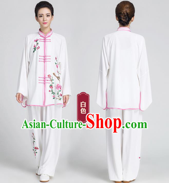 China Tai Chi Competition Costume Traditional Kung Fu Embroidered Flowers White Outfits China Tai Chi Competition Costume Traditional Kung Fu Embroidered Flowers White Outfits