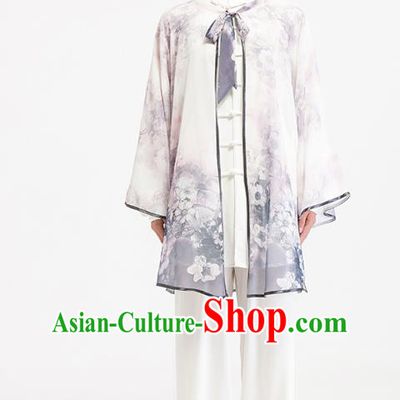 China Traditional Martial Arts Ink Painting Lotus Cape Tai Chi Training Clothing