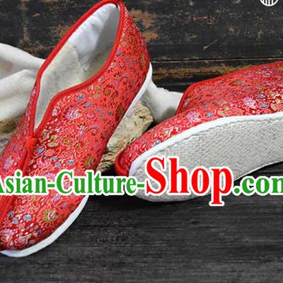 China Traditional Red Brocade Shoes National Winter Cotton Padded Shoes New Year Shoes