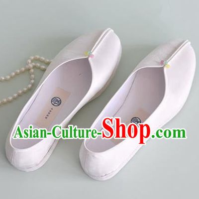 China National Young Lady Shoes Traditional Hanfu White Satin Shoes
