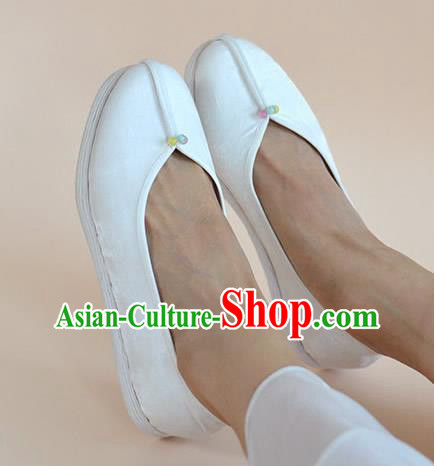 China National Young Lady Shoes Traditional Hanfu White Satin Shoes China National Young Lady Shoes Traditional Hanfu White Satin Shoes