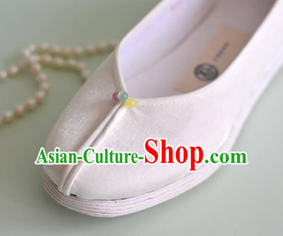 China National Young Lady Shoes Traditional Hanfu White Satin Shoes China National Young Lady Shoes Traditional Hanfu White Satin Shoes