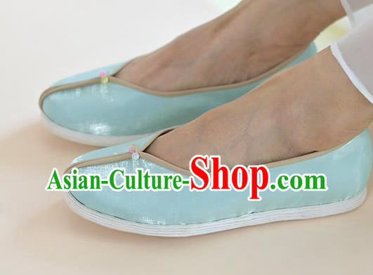China National Shoes Traditional Hanfu Light Blue Satin Shoes Women Shoes China National Shoes Traditional Hanfu Light Blue Satin Shoes Women Shoes
