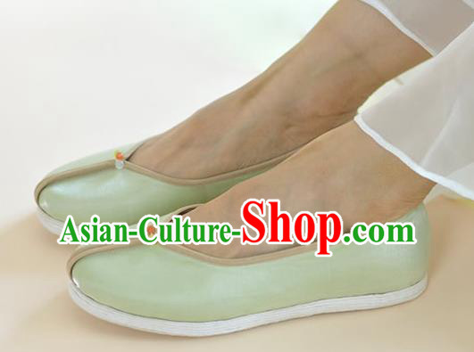 China Traditional Hanfu Light Green Satin Shoes Women Shoes National Shoes China Traditional Hanfu Light Green Satin Shoes Women Shoes National Shoes