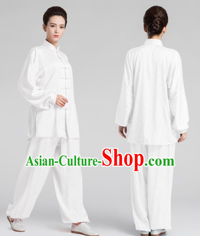 China Traditional Martial Arts White Silk Apparels Kung Fu Training Uniforms China Traditional Martial Arts White Silk Apparels Kung Fu Training Uniforms