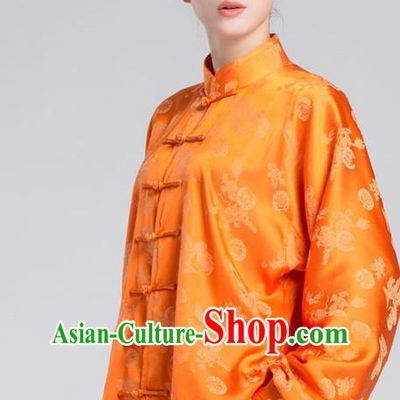 China Kung Fu Training Uniforms Traditional Martial Arts Orange Silk Apparels