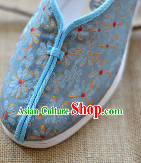 China Traditional Hanfu Shoes Blue Brocade Shoes National Women Cloth Shoes China Traditional Hanfu Shoes Blue Brocade Shoes National Women Cloth Shoes
