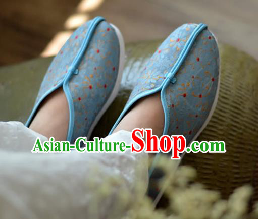 China Traditional Hanfu Shoes Blue Brocade Shoes National Women Cloth Shoes China Traditional Hanfu Shoes Blue Brocade Shoes National Women Cloth Shoes