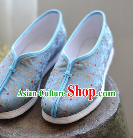 China Traditional Hanfu Shoes Blue Brocade Shoes National Women Cloth Shoes China Traditional Hanfu Shoes Blue Brocade Shoes National Women Cloth Shoes
