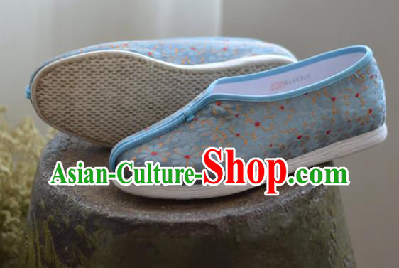 China Traditional Hanfu Shoes Blue Brocade Shoes National Women Cloth Shoes China Traditional Hanfu Shoes Blue Brocade Shoes National Women Cloth Shoes